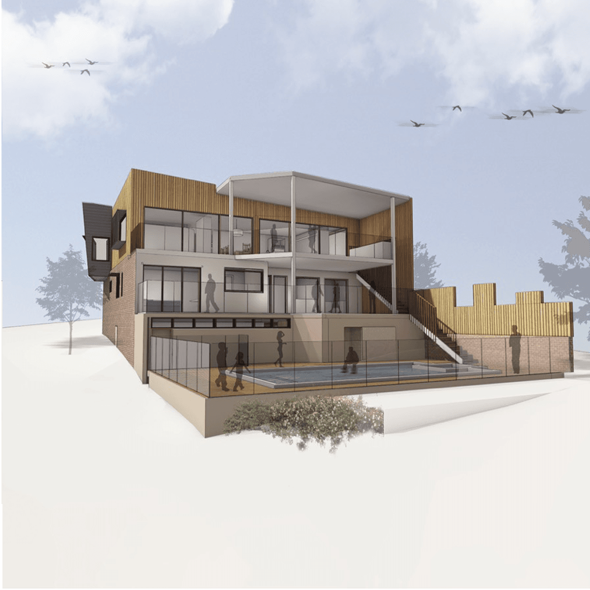 Render of the refurbished residence seen from the rear
