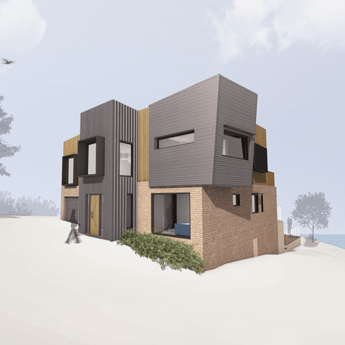 Render of the refurbished residence seen from the front